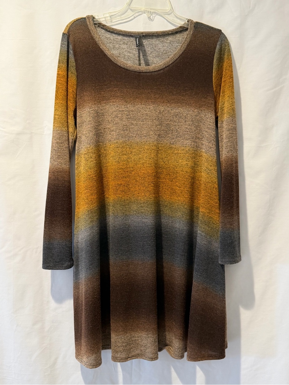 Yahada Brown and Mustard Ombre Long-Sleeve Swing Dress